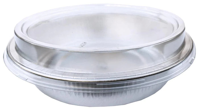 7" Handi-Stax Round Aluminum Container with Clear Lids - Silver - 4227-45-50CWDL