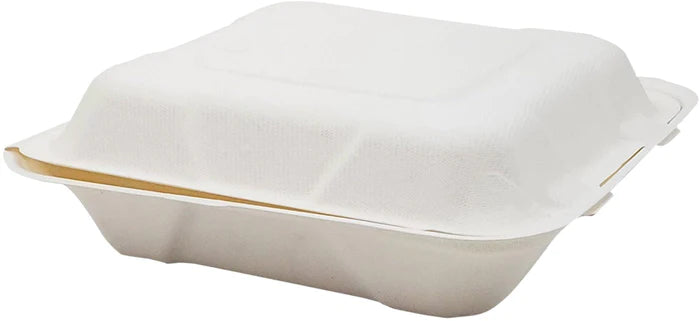 8x8 Bagasse Clamshell Container