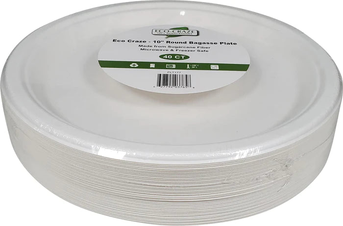 10" Round Bagasse Plate - Retail Pack