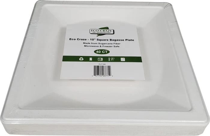 10" Square Bagasse Plate - Retail Pack