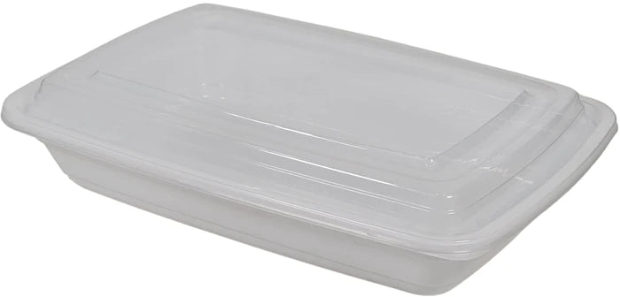 24oz Rectangle Plastic Container Set w/Lid - White