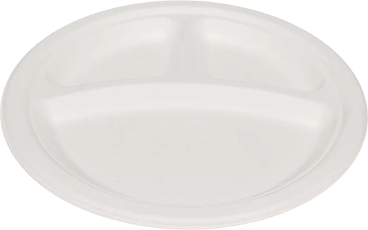9" 3 Compartment Round Plate- Biodegradable