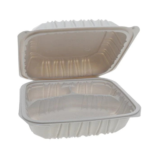 Hinged Lid - 8.5" 3 Comp Container - White