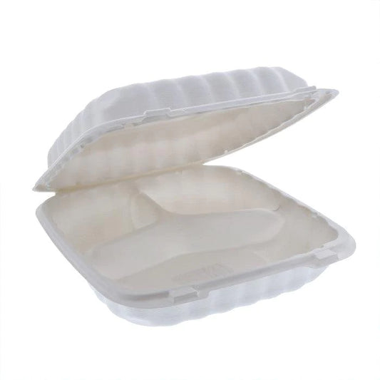 Hinged Lid - 9X9 3 Comp Container - White