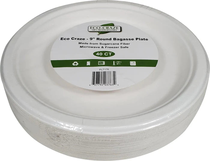 9" Round Bagasse Plate - Retail Pack