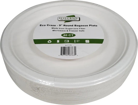 9" Round Bagasse Plate - Retail Pack