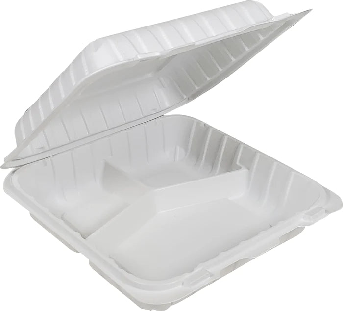 Clamshell Container - 8x8x2.8" - 3 Compt. - White EP-83