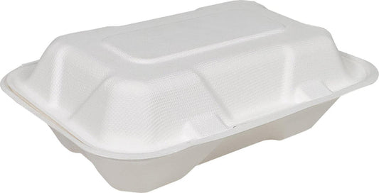 Bagasse Clamshell Container - 9x6x3"