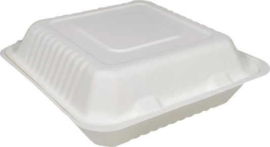 Bagasse Clamshell Container - 9x9x3" - 3 Comp