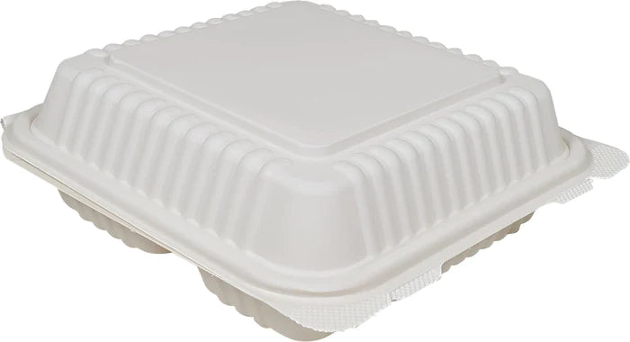 Corn Starch Clamshell Container - 8X8 - 3 Comp