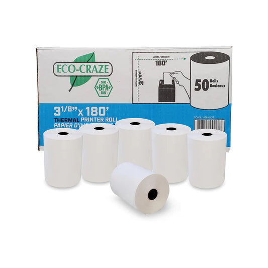 3 1/8" x 180' Paper Rolls - Thermal